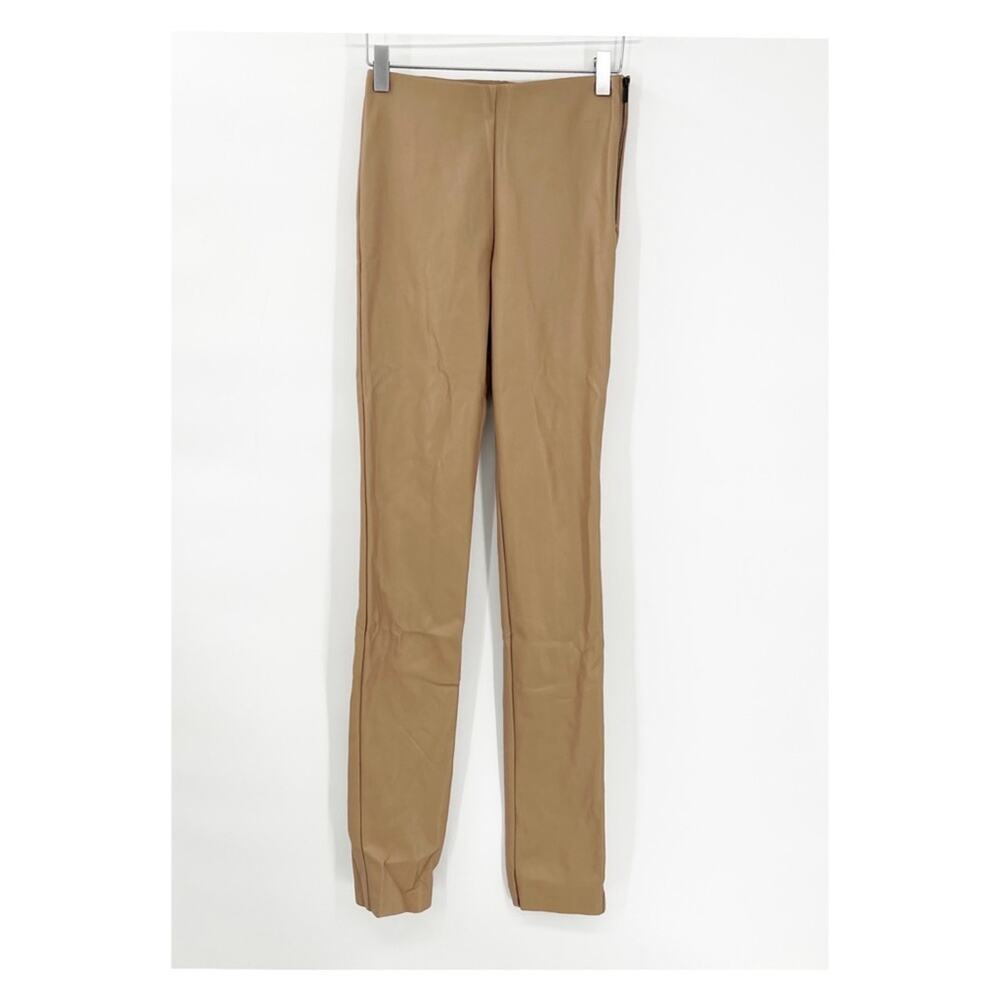 ZARA Faux Leather High Waist Slit Back Skinny Pants XS Tan‎ - Picture 2 of 7